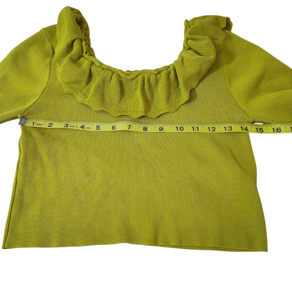 Vesstique Sweater Womens Large Green Ruffle Collar Off Shoulder Pullover Top - Picture 12 of 14